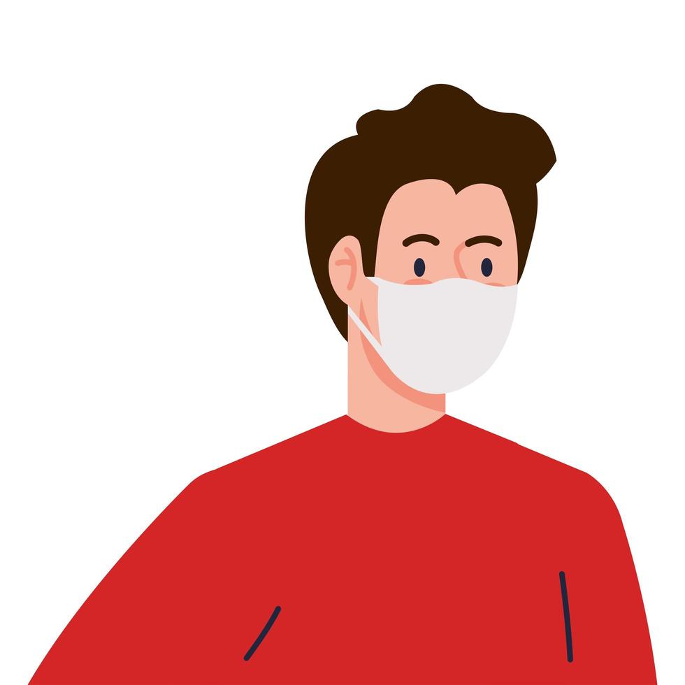man wearing protective medical mask against covid 19 on white background vector