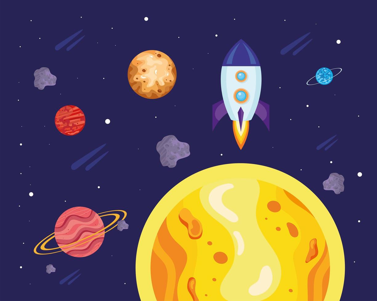 banner with planets and rocket vector