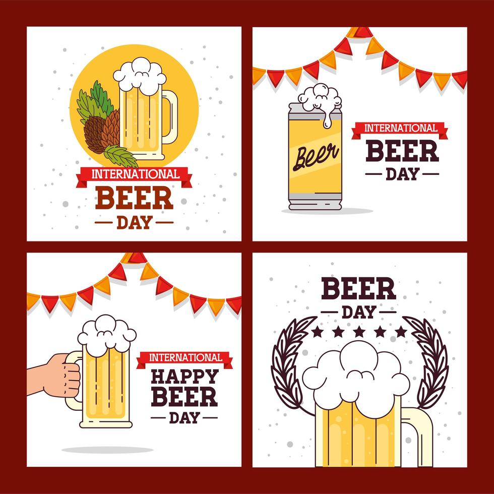 set of banners, of international beer day, august celebration with decoration vector