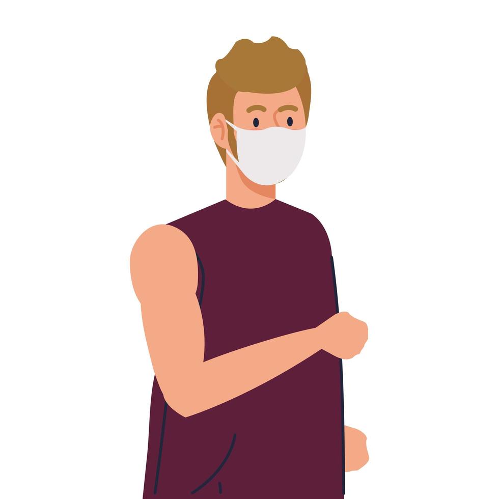 man wearing protective medical mask against covid 19 on white background vector