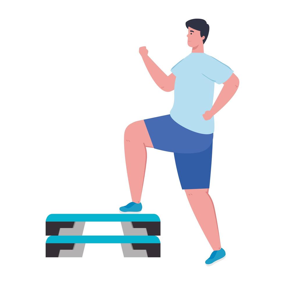 young man in sportswear, sports training on step plafform vector