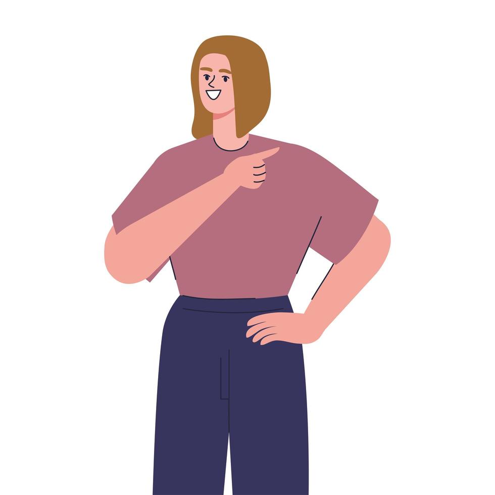 woman with hand pointing gesture vector