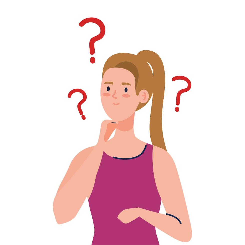 Woman avatar thinking with question marks vector design