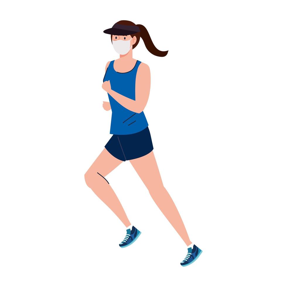 woman with mask and sportswear running vector design