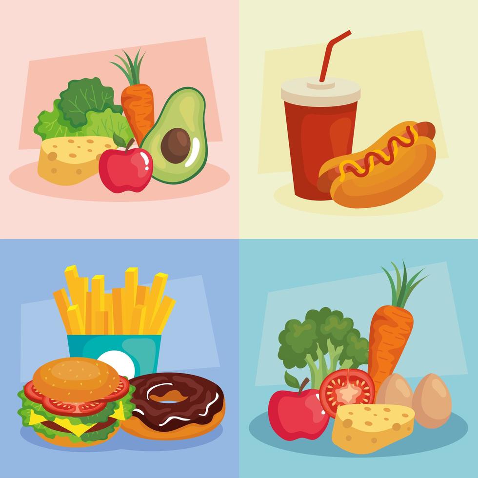 junk and healthy food frames vector design