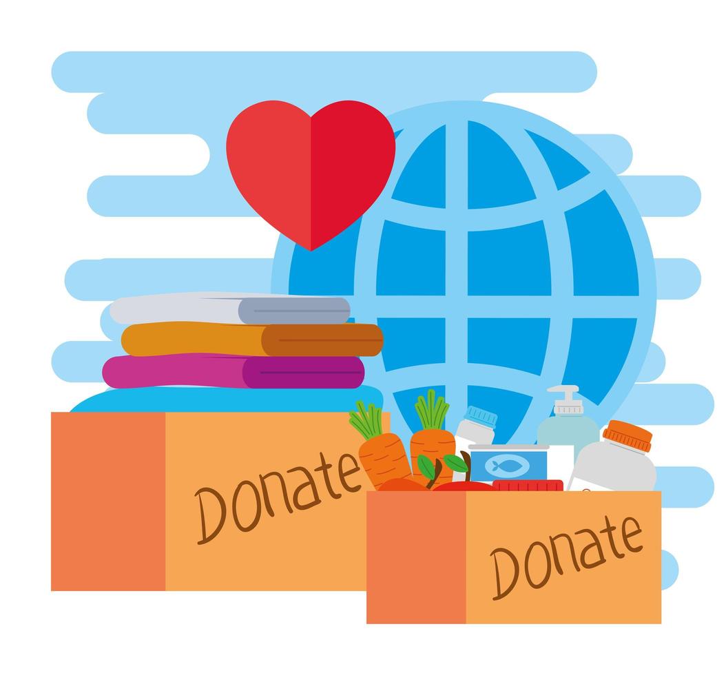 donate boxes and global sphere vector design