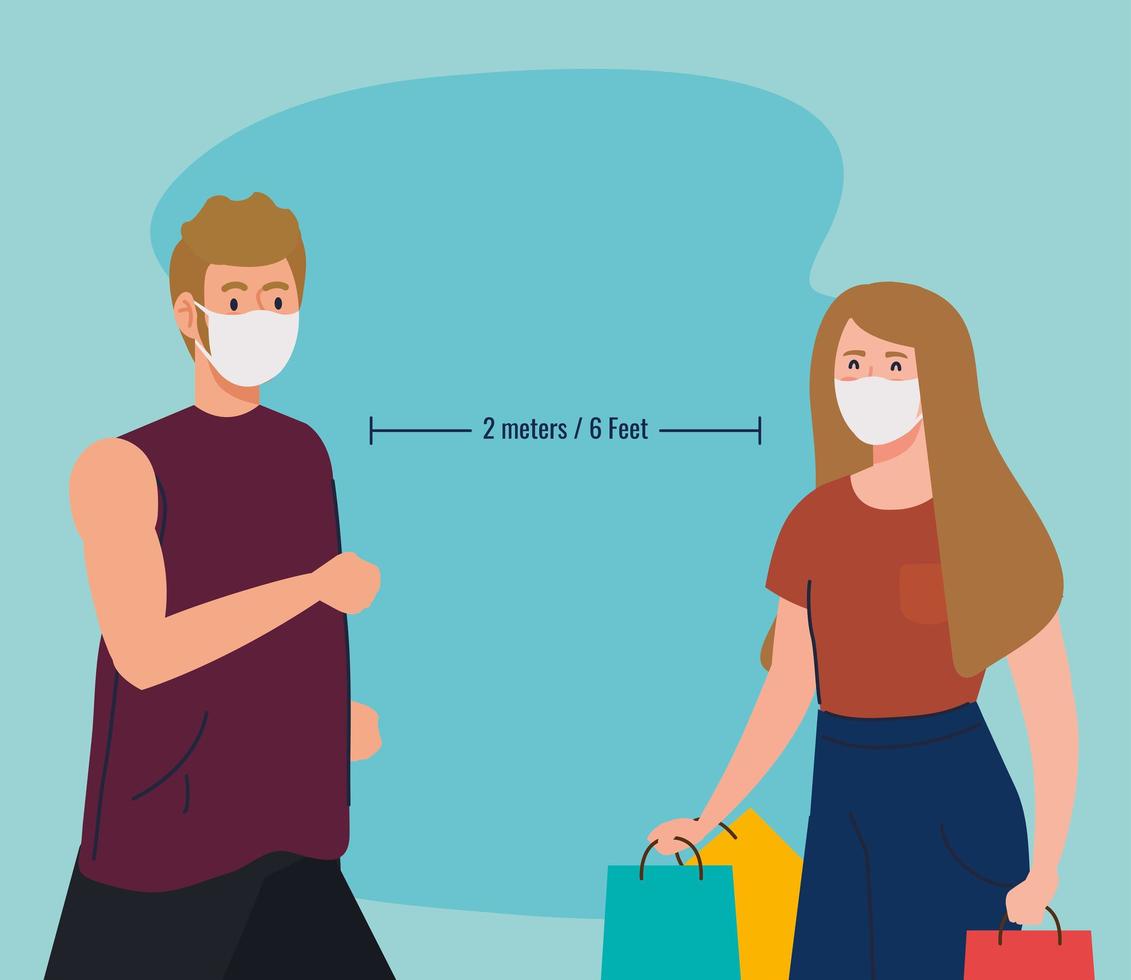 social distancing activities, couple doing activities, keep distance in public society to protect from covid 19 vector