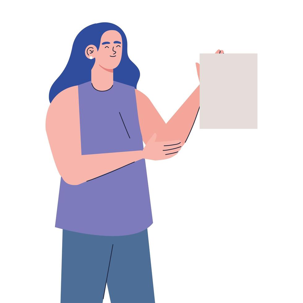 mujer señalando con documento vector