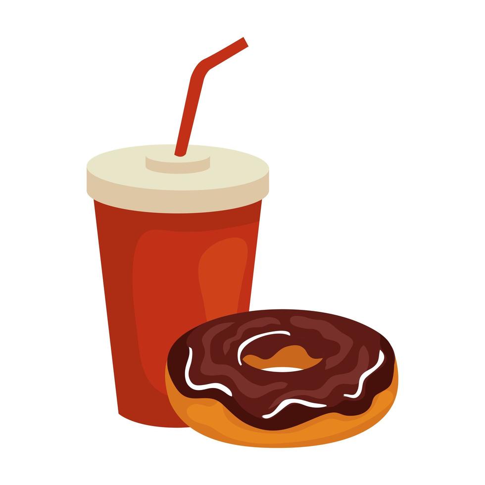 donut aislado y diseño de vector de taza de soda