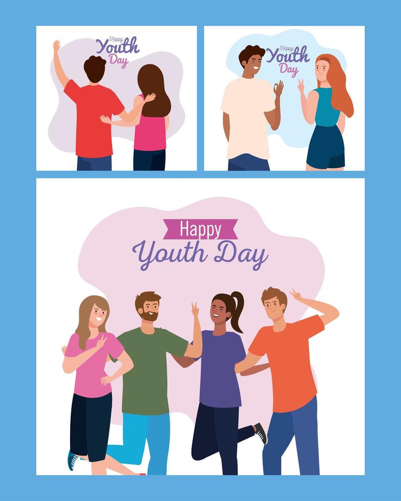 Women and men cartoons smiling of happy youth day vector design