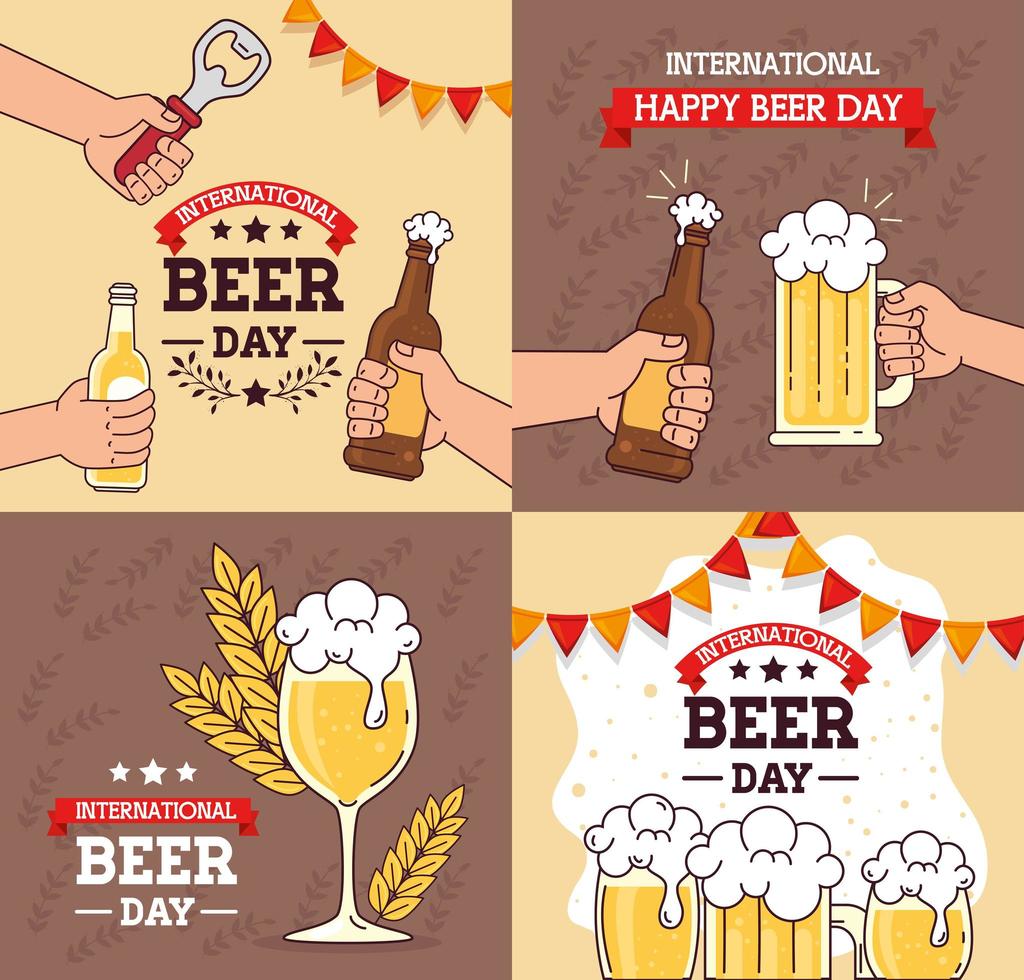 conjunto de pancartas, del día internacional de la cerveza, celebración de agosto con decoración vector