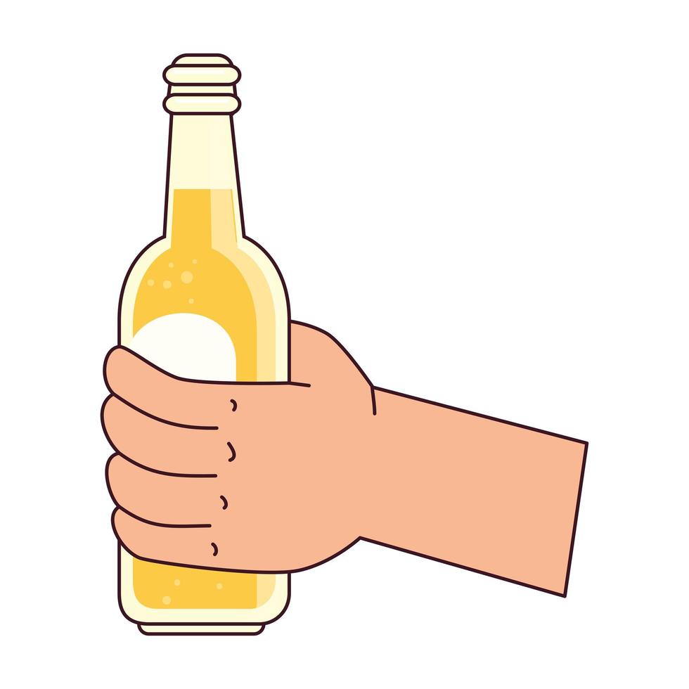 hand holding a beer bottle, on white background vector