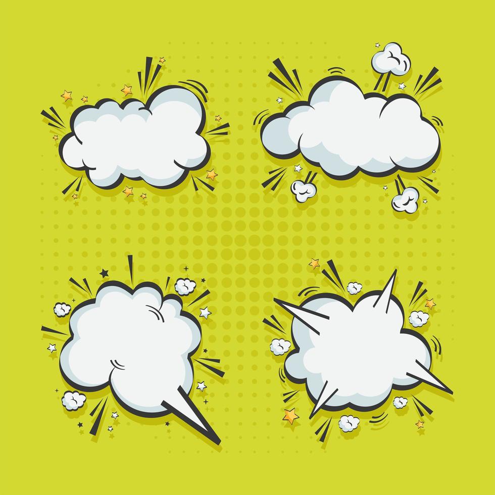 pop art discussion cloud icon set vector