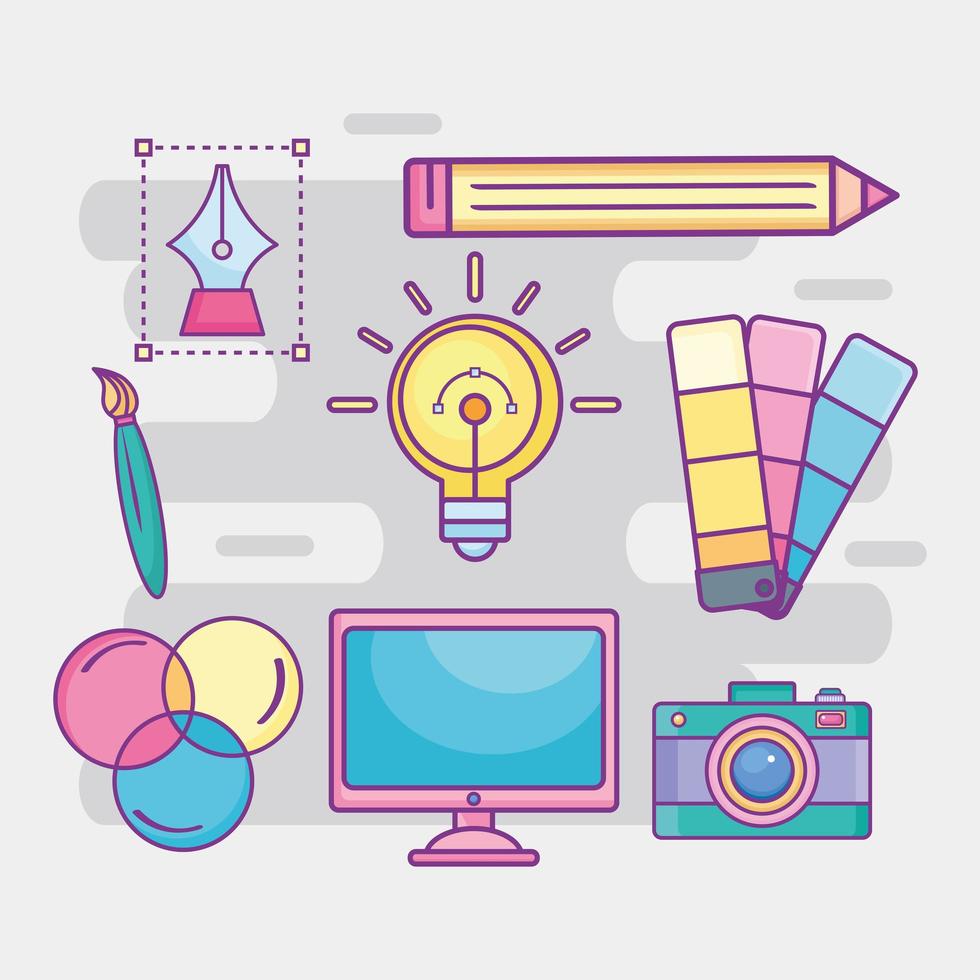 icons with tools for graphic designer vector