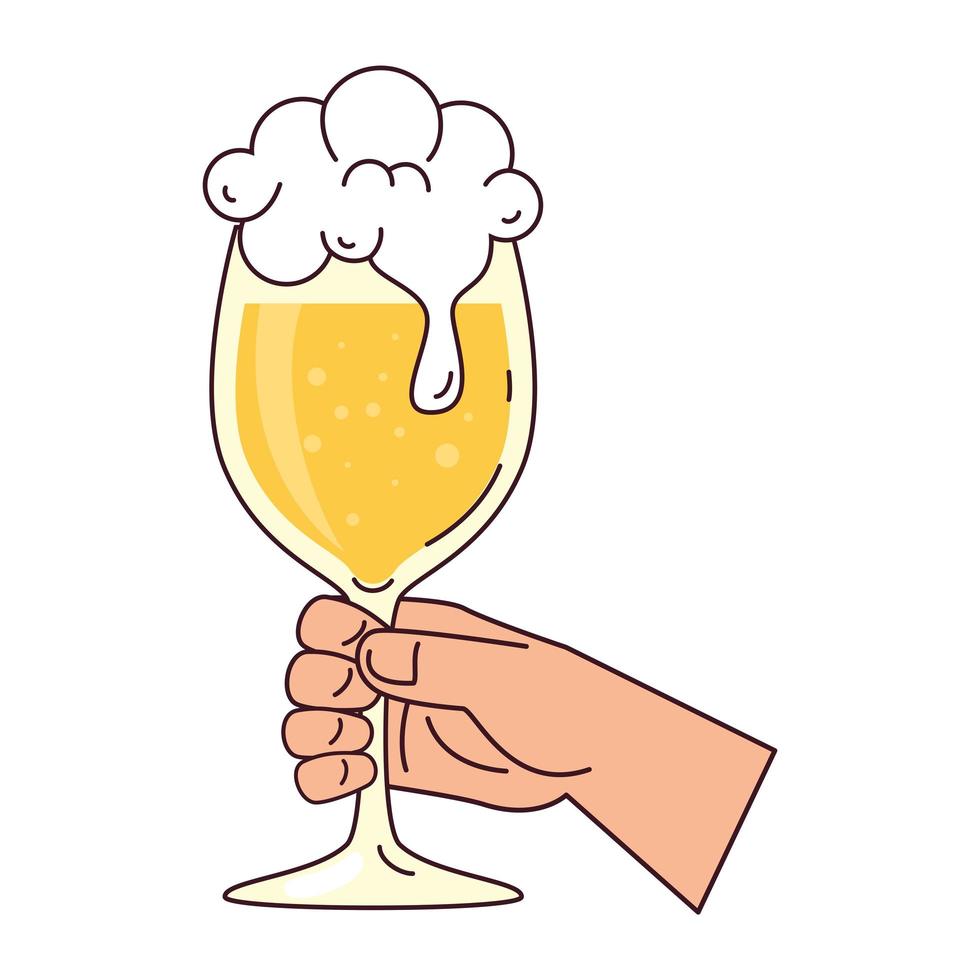 hand holding a beer cup glass, on white background vector