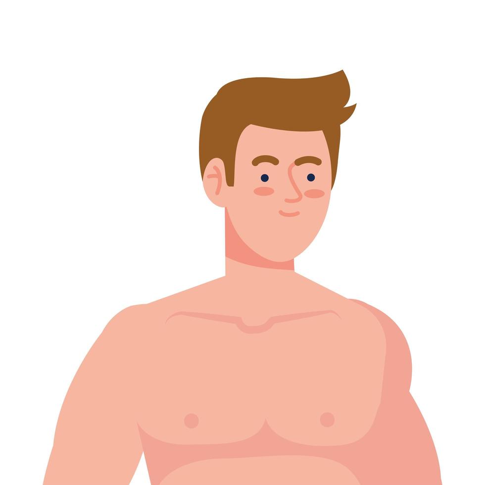 young man without shirt on white background vector