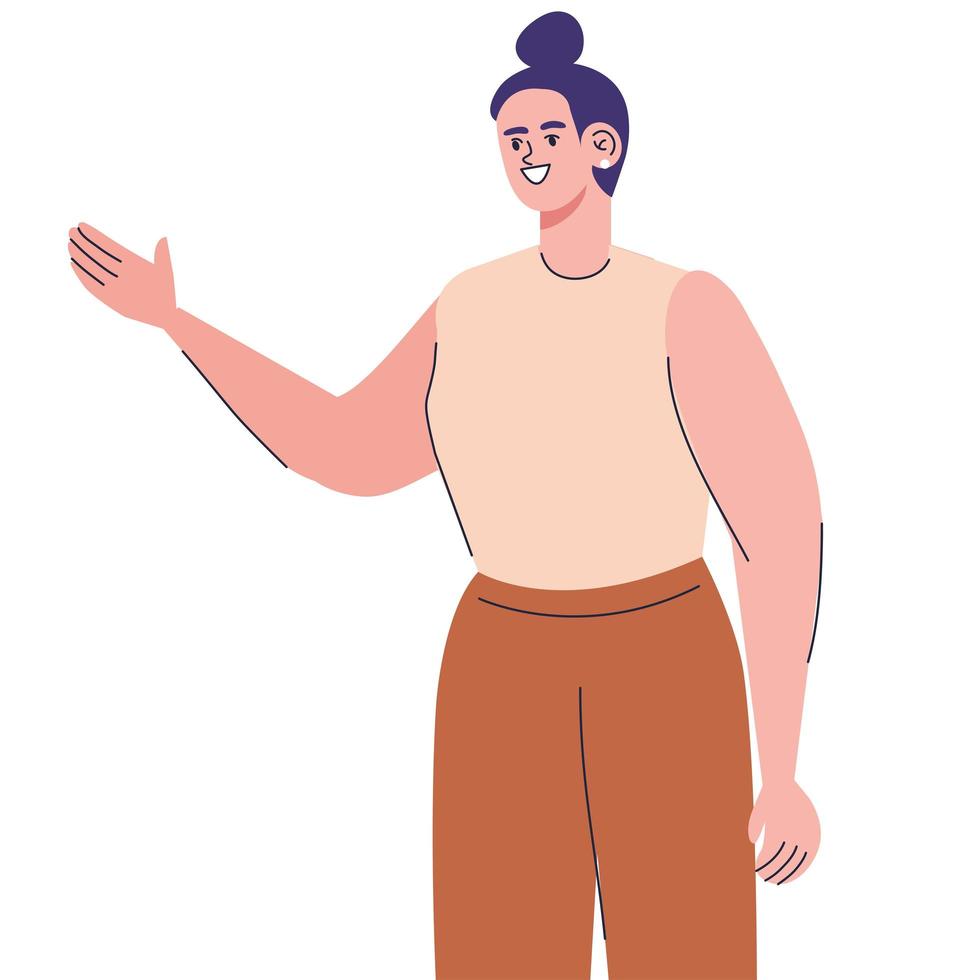 female with hand pointing gesture vector