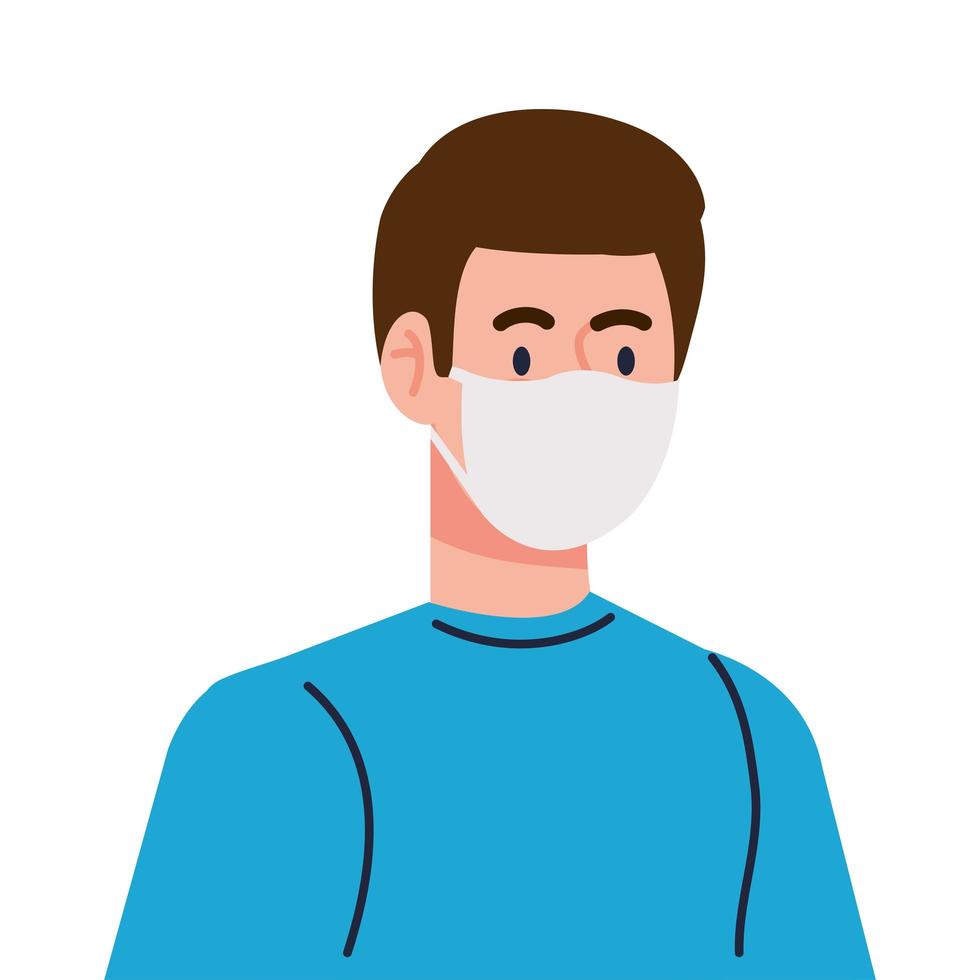 man wearing protective medical mask against covid 19 on white background vector