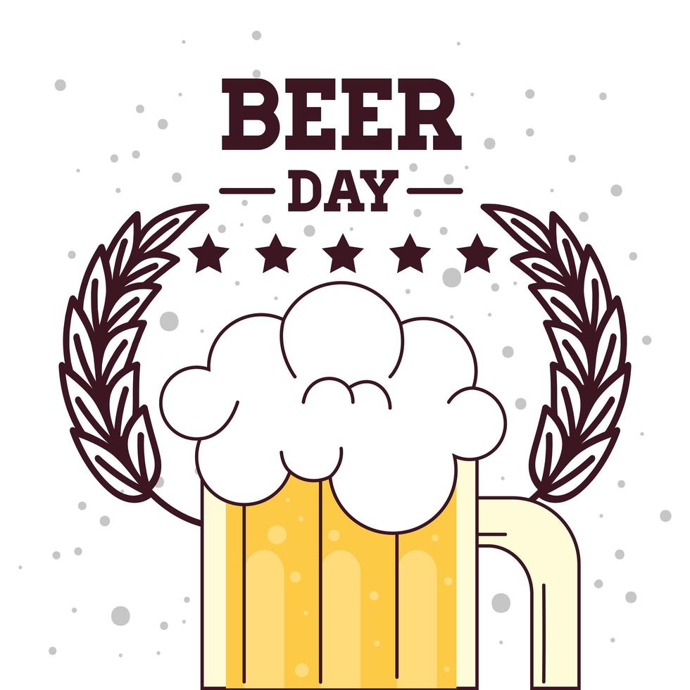 international beer day, august, with mug glass of beer drink and spikes decoration vector