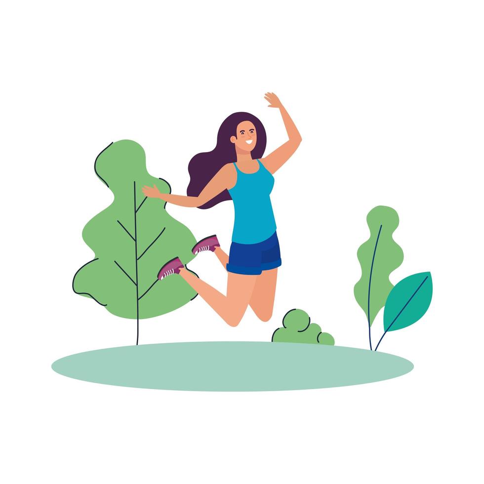 Isolated avatar woman jumping at park vector design