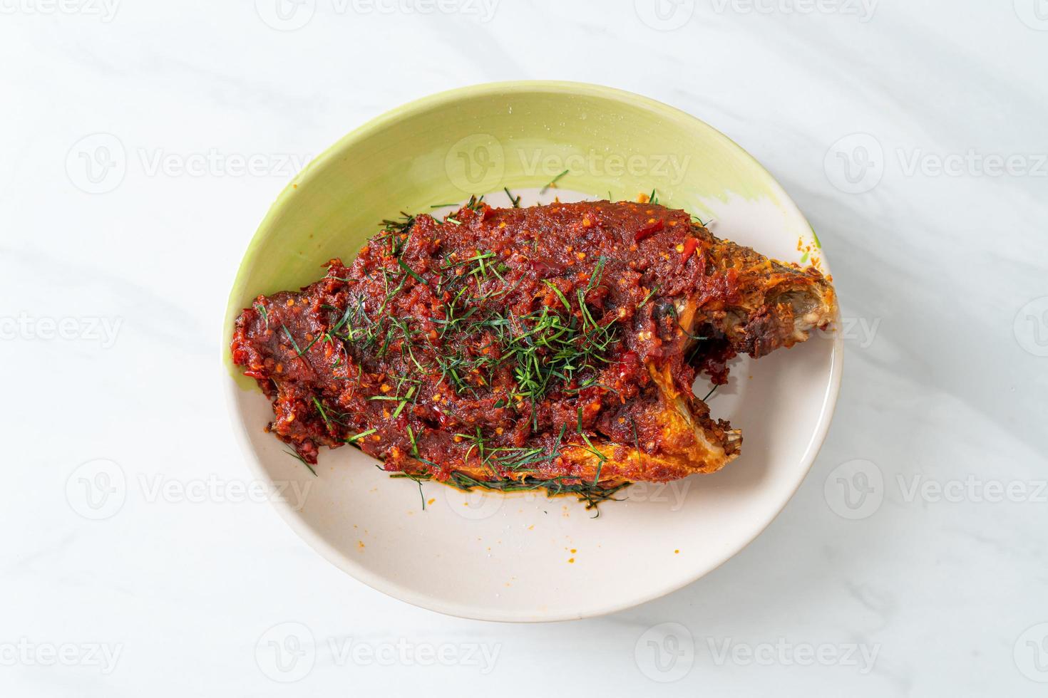 Deep fried fish and chili sauce photo