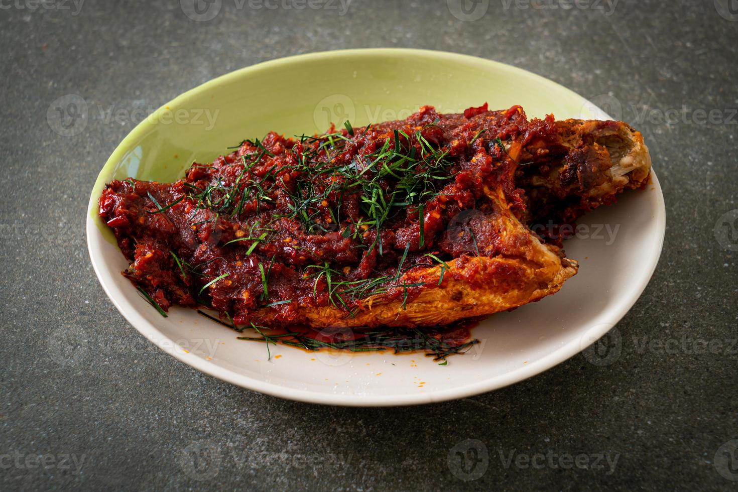 Deep fried fish and chili sauce photo