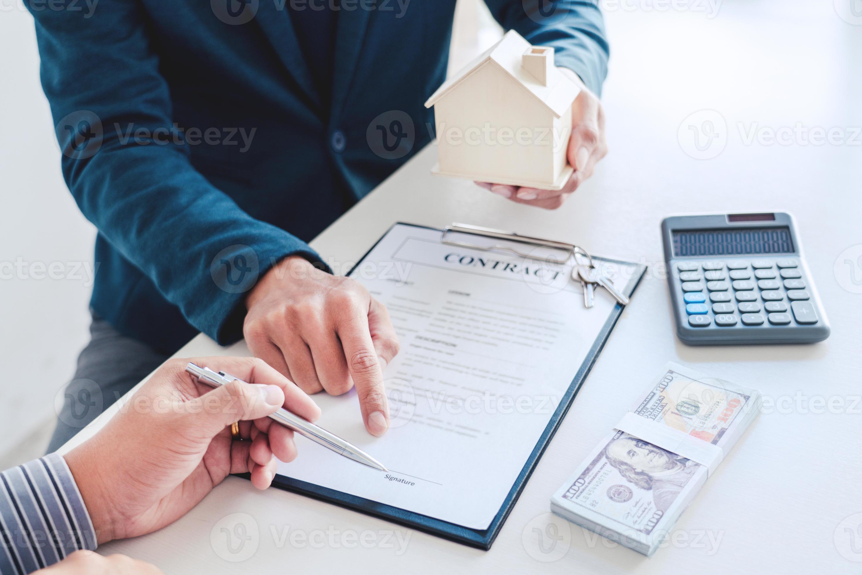 Sale representative offer house purchase contract to buy a house or