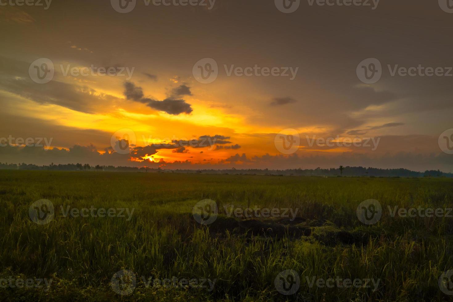 Beautiful landscape with dusk in sunset sky photo