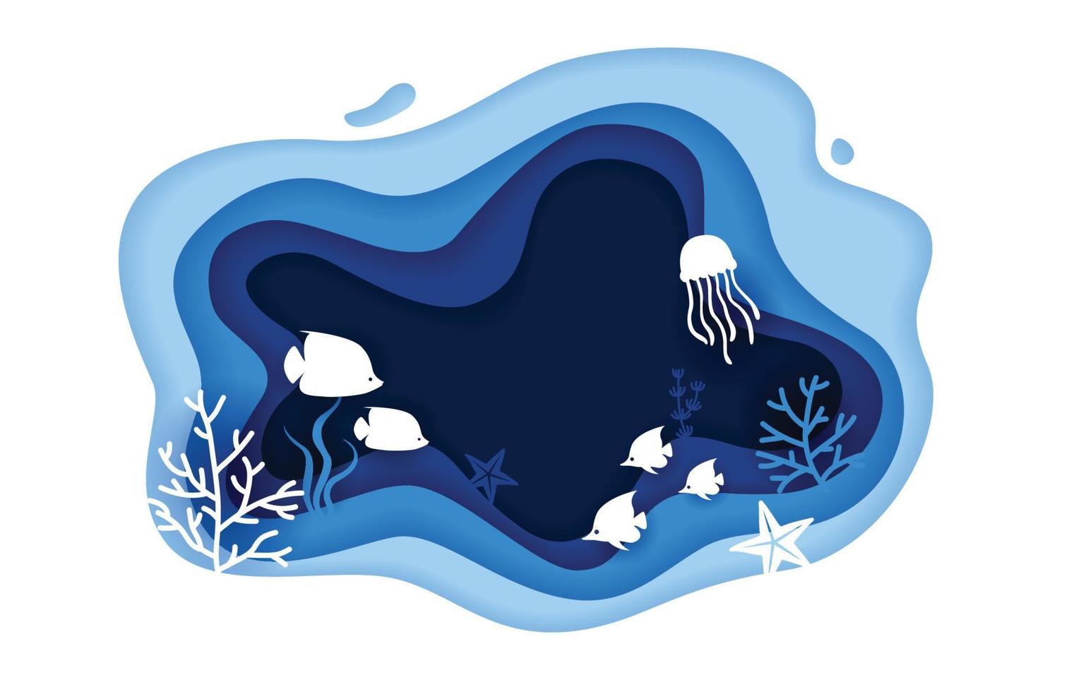 Under Water Ocean Background with Paper Craft Style vector