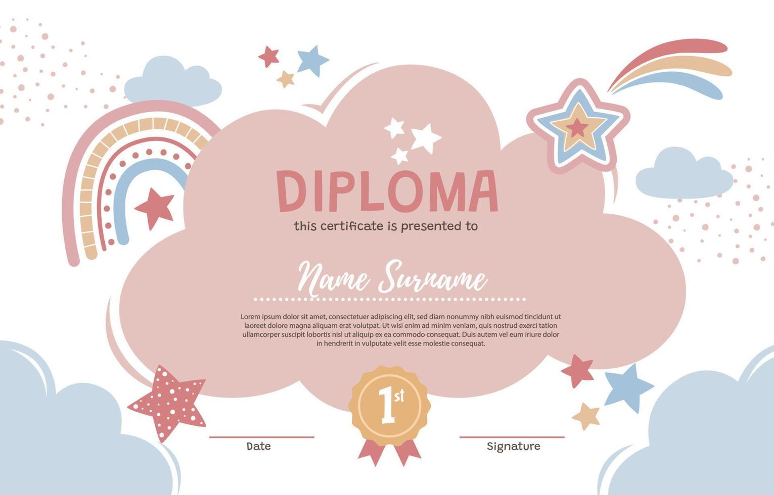 Kindergarten Kids Diploma Certificate vector