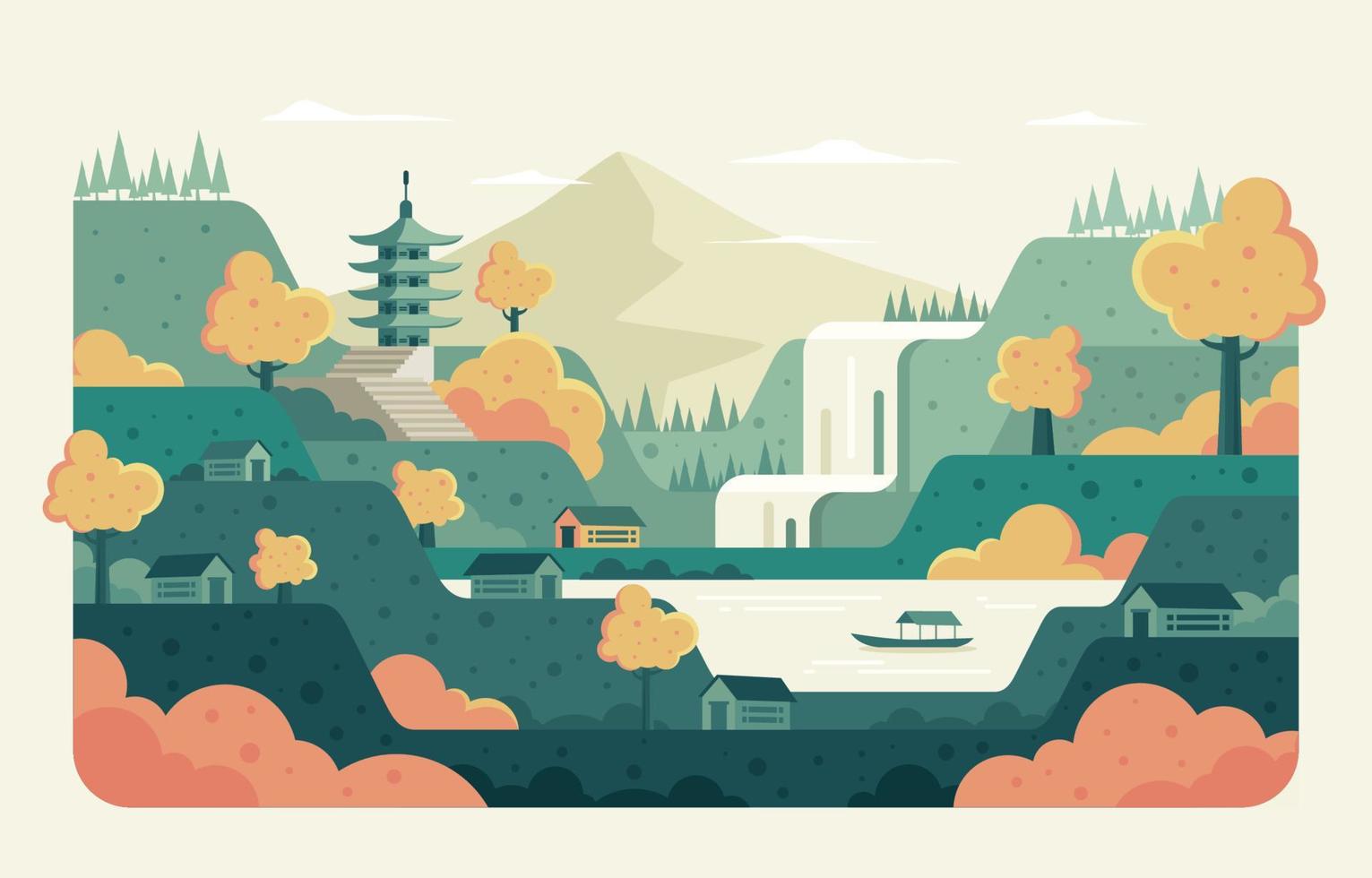 Beautiful Hill Scenery Flat Design vector