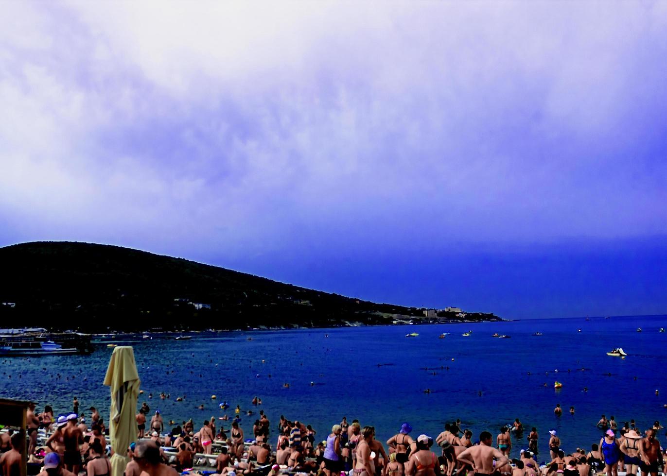 beach on the sea on a bright sunny summer day photo