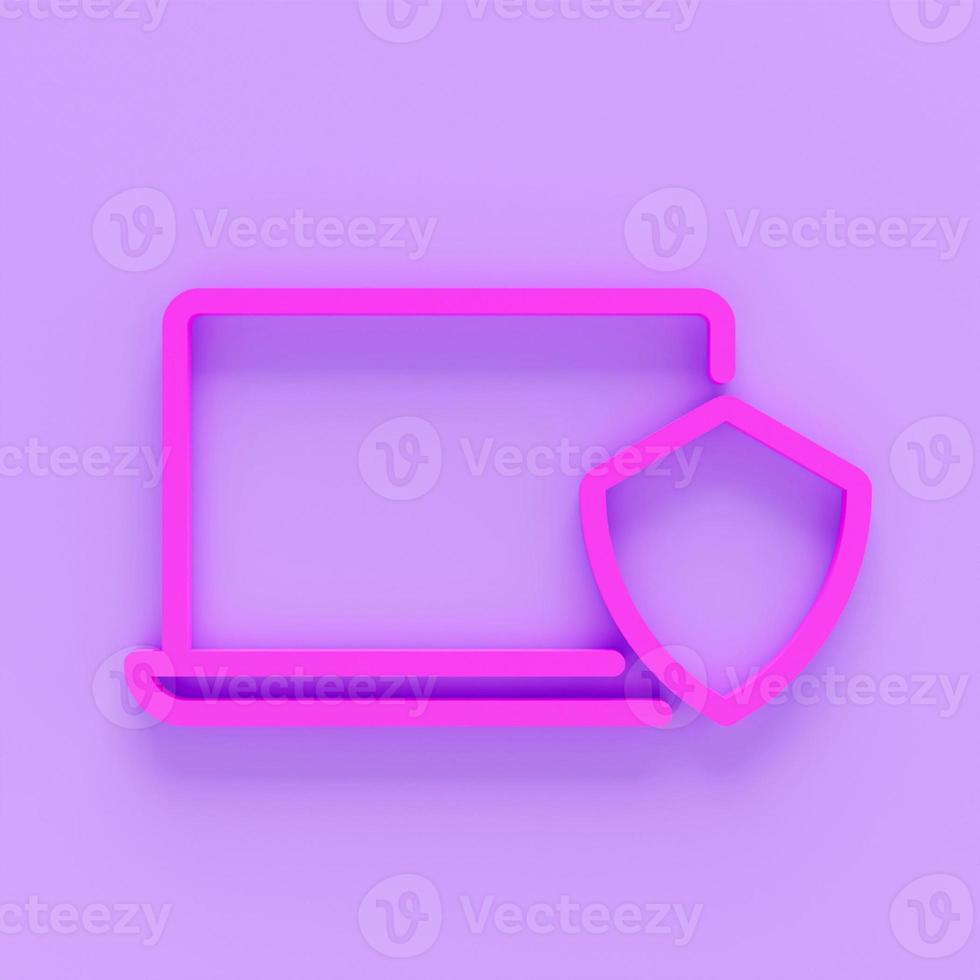 Laptop computer with security shield symbol. Data protection, internet security concept. 3d icon. Cartoon minimal style. Privacy Data Protection in Internet, Virtual Private Network Concept. photo