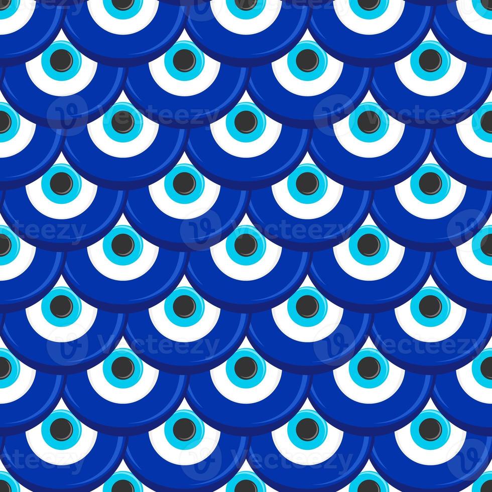 Evil eye seamless pattern. Symbol of protection in Turkey and Greece. Background with blue nazar talismans. Vector amulet photo