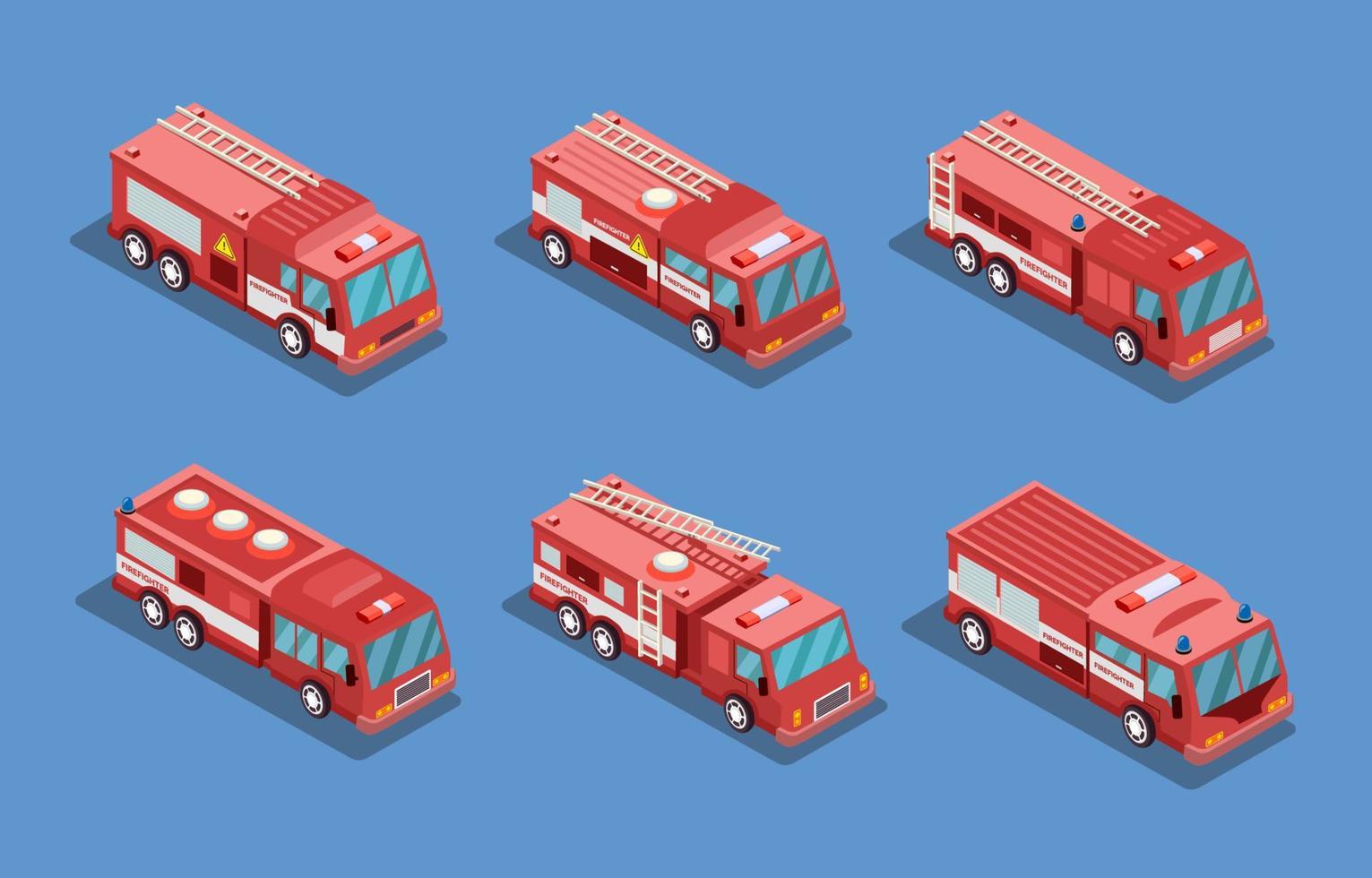 Set of Firefighter Truck Isometric Style vector