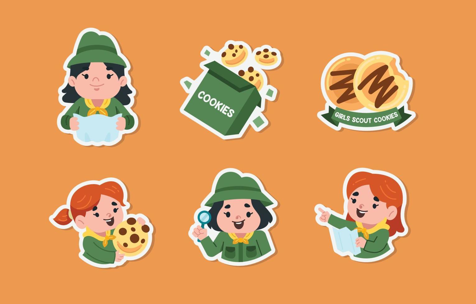 Cute Girls Scout Cookies Stickers vector