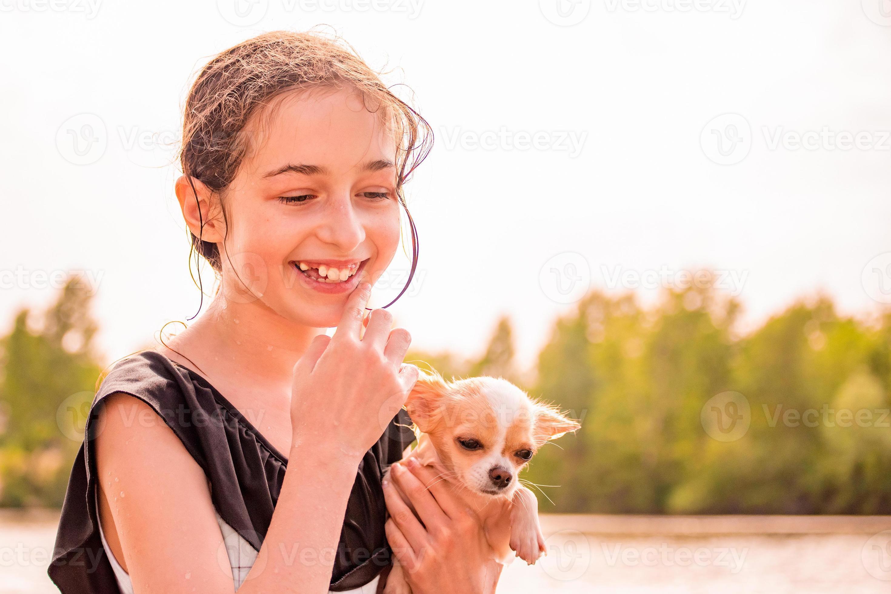  teenage girl and dog 
