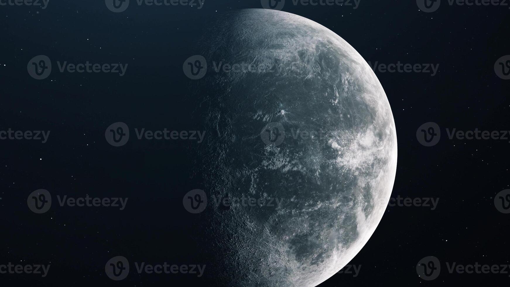 luna realista. Luna en espacio abierto sobre estrellas. representación 3d foto