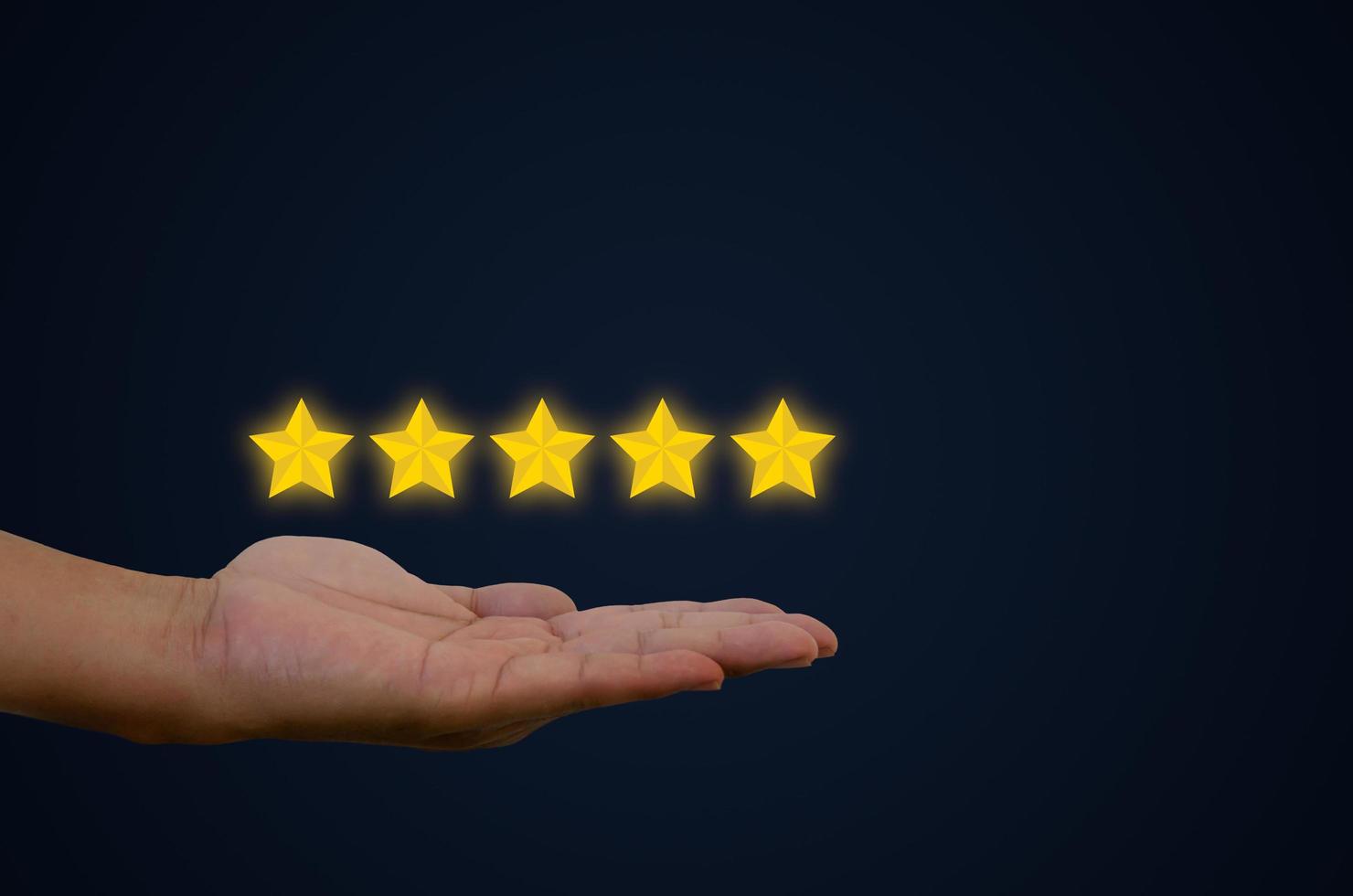 Customer concept excellent service for satisfaction five star rating with business man touch screen. About feedback and positive customer reviews. photo