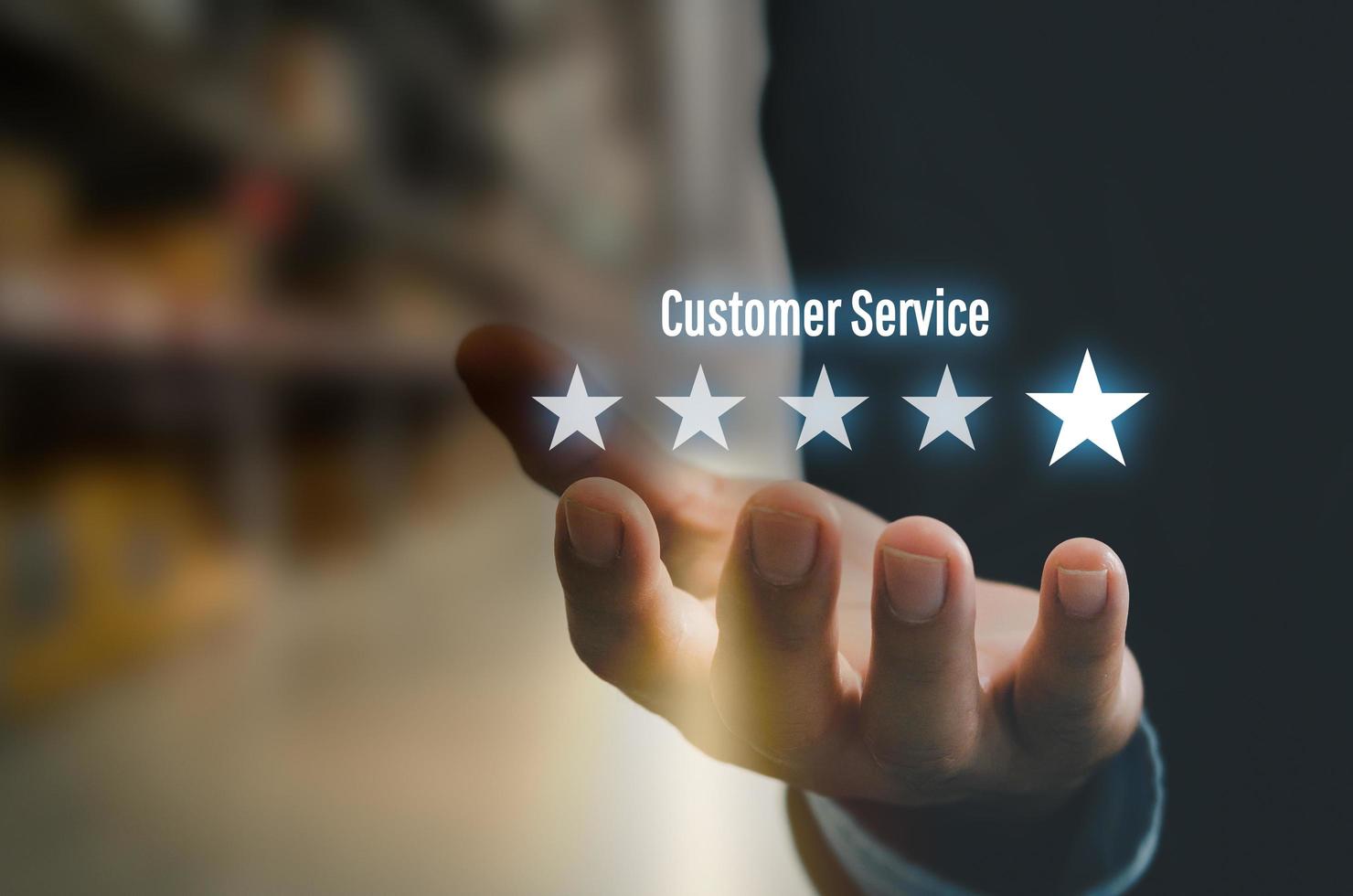 Customer service concept excellent for satisfaction five star rating with business man touch screen.positive thinking and customer feedback. photo