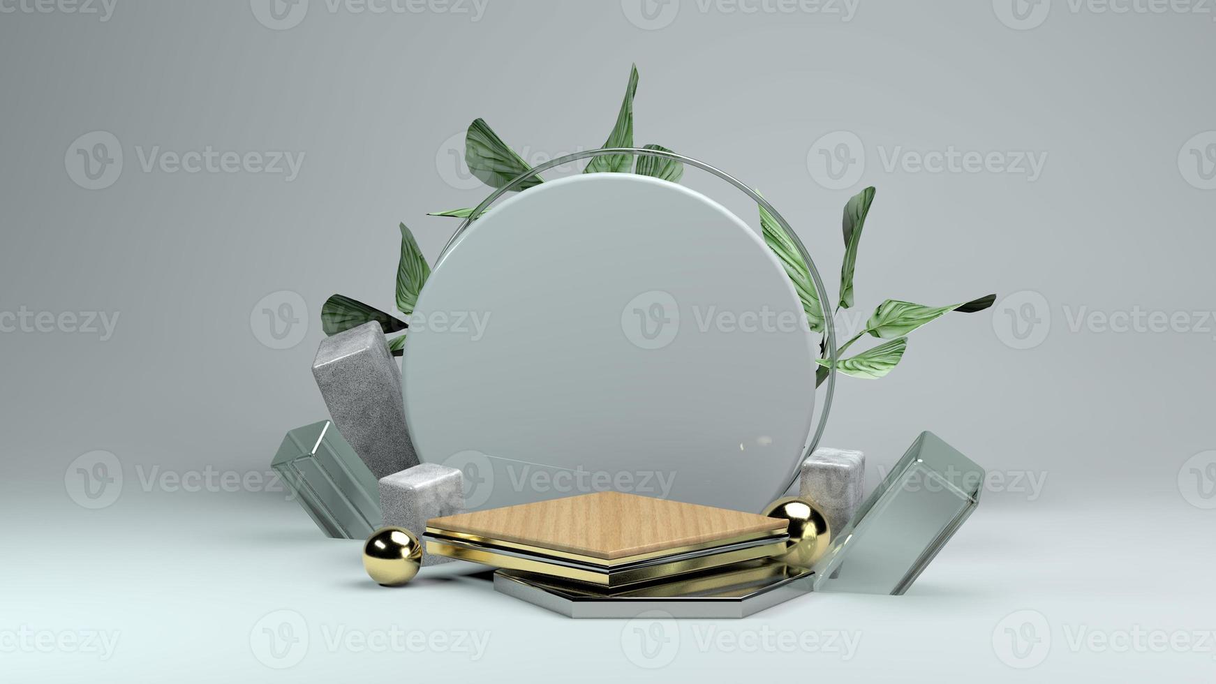 Premium Podium with Plant for product presentation 3D  illustration photo
