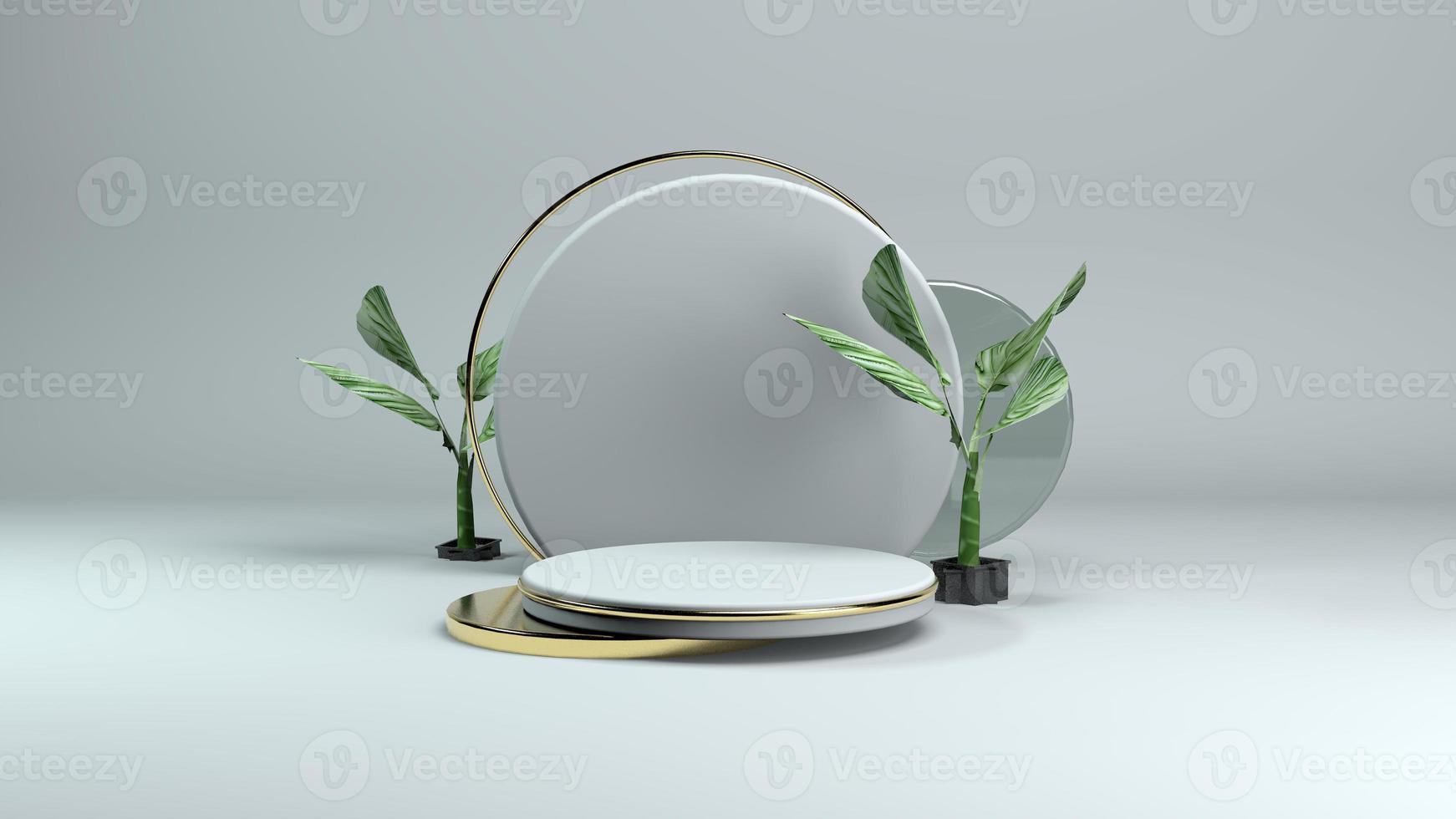 3D Gold and glass Podium for product presentation with background photo