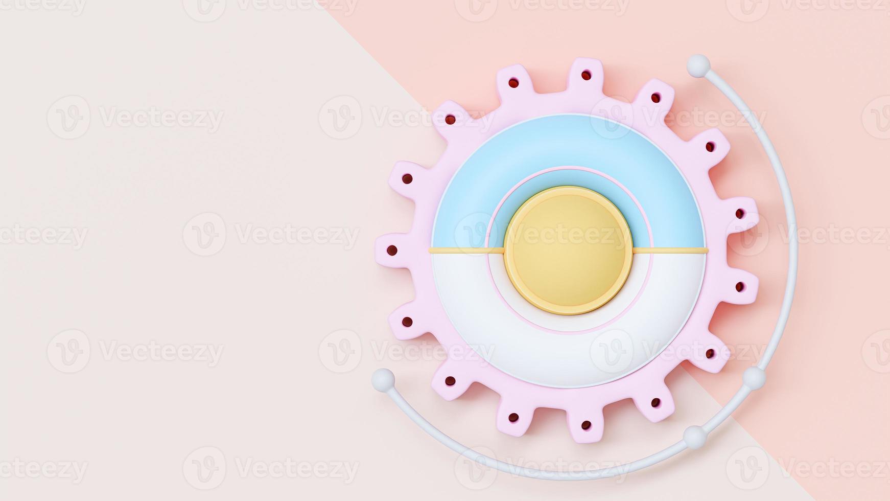 Pink gear are arranged on the sides of the image. Space for banner and logo background. Designed in pastel tone, 3D Render. photo