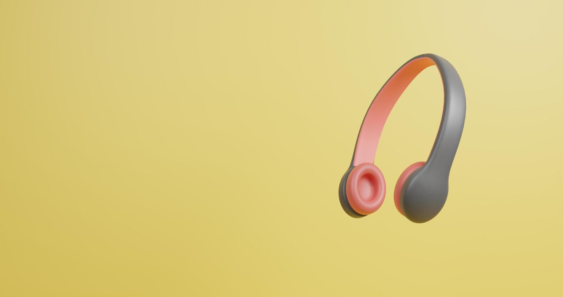 Black Red headphones isolated on Yellow background. 3d rendering photo