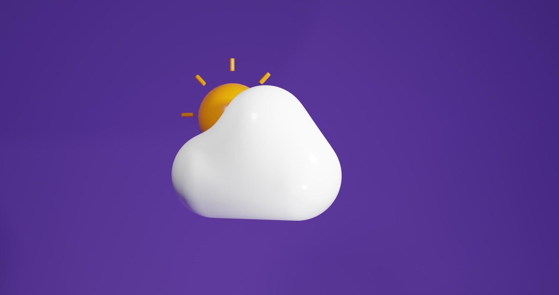 Iconos del clima de nubes y sol con fondo morado. representación 3d foto