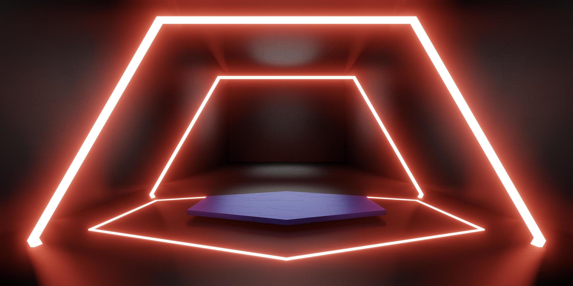 product shelf background in room with hexagon laser light Technological style floor and wall photo