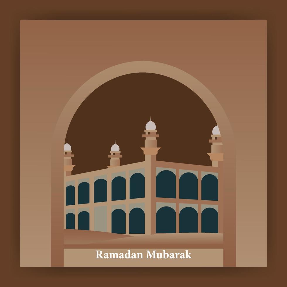 Ramadan Mubarak social media post design with decorative mosque vector