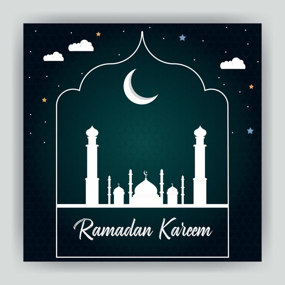 Ramadan Kareem social media post design with decorative mosque and moon vector