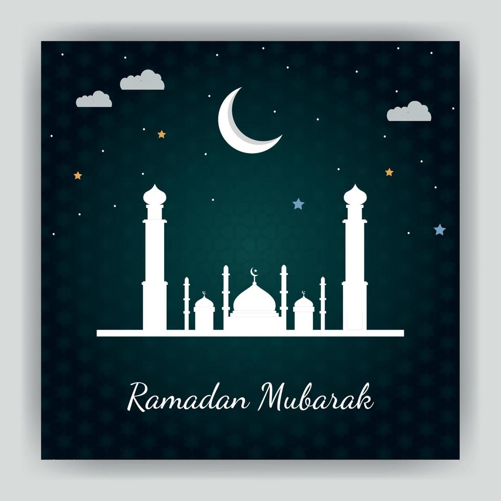 Ramadan Mubarak social media post design with decorative mosque and moon vector