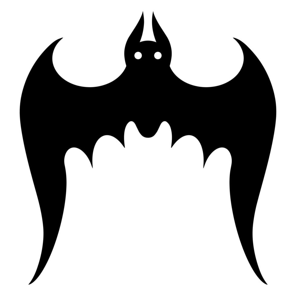 Bat vector icon. Isolated illustration on a white background. Black silhouette of a nocturnal predator. Hand-drawn animal. A predator with spread wings in flight. Monochrome. Halloween decor.
